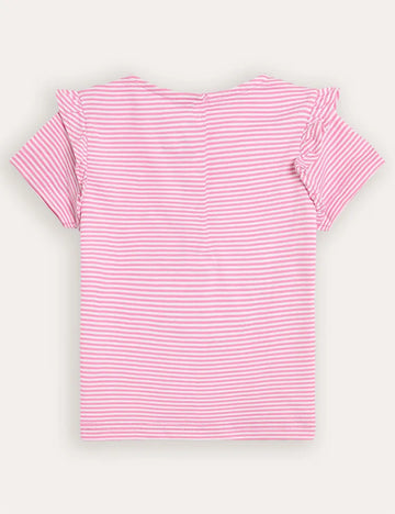 Fuchsia Pink Unicorn Appliqué Frill Shoulder T-Shirt